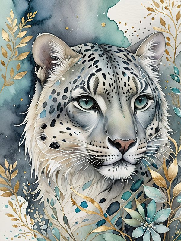 Serene Snow Leopard Watercolor Digital Paper Kit: Printable Papers, Cards, Tags, Ephemera — image 4
