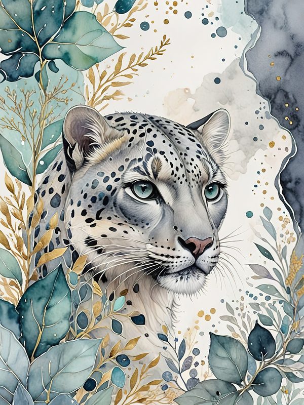 Serene Snow Leopard Watercolor Digital Paper Kit: Printable Papers, Cards, Tags, Ephemera — image 5