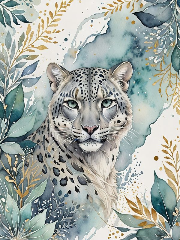 Serene Snow Leopard Watercolor Digital Paper Kit: Printable Papers, Cards, Tags, Ephemera — image 6