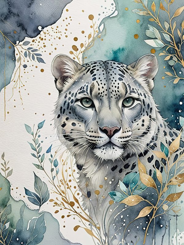 Serene Snow Leopard Watercolor Digital Paper Kit: Printable Papers, Cards, Tags, Ephemera — image 7
