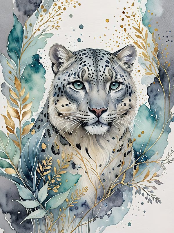 Serene Snow Leopard Watercolor Digital Paper Kit: Printable Papers, Cards, Tags, Ephemera — image 8