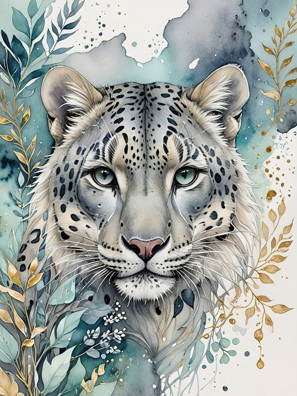 Serene Snow Leopard Watercolor Digital Paper Kit: Printable Papers, Cards, Tags, Ephemera — image 9