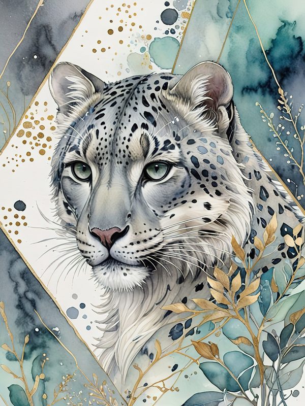 Serene Snow Leopard Watercolor Digital Paper Kit: Printable Papers, Cards, Tags, Ephemera — image 10