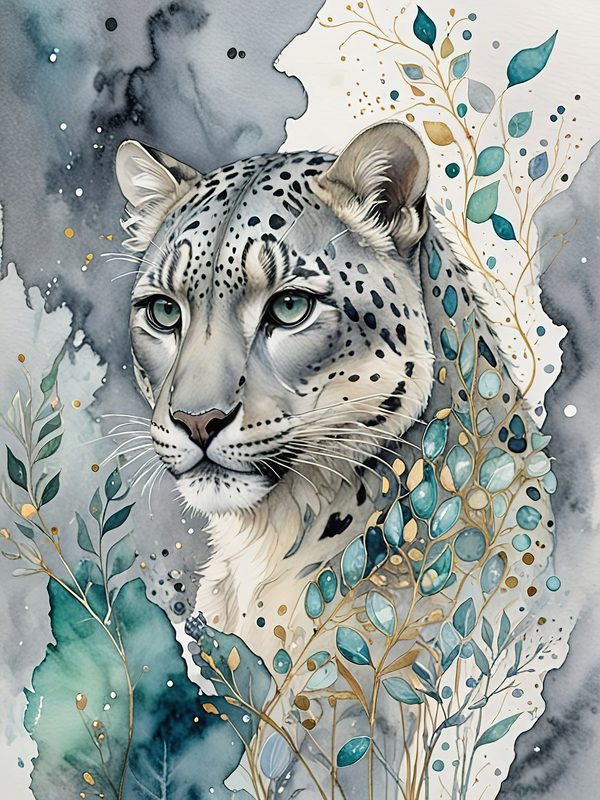 Serene Snow Leopard Watercolor Digital Paper Kit: Printable Papers, Cards, Tags, Ephemera — image 11
