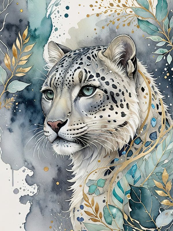 Serene Snow Leopard Watercolor Digital Paper Kit: Printable Papers, Cards, Tags, Ephemera — image 12