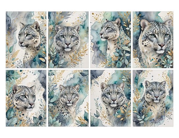 Serene Snow Leopard Watercolor Digital Paper Kit: Printable Papers, Cards, Tags, Ephemera — image 28