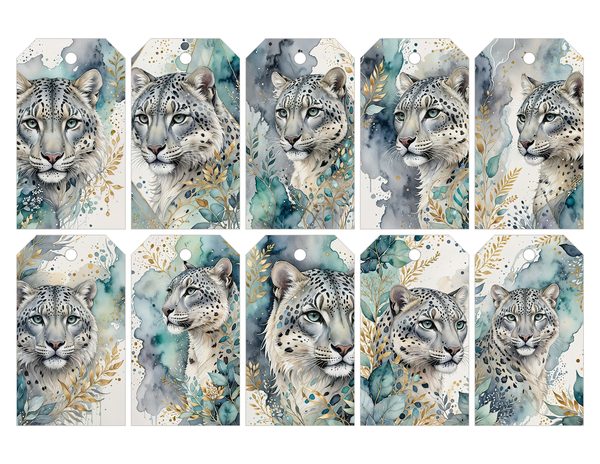Serene Snow Leopard Watercolor Digital Paper Kit: Printable Papers, Cards, Tags, Ephemera — image 29