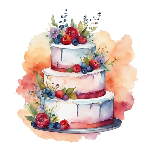 Watercolor Wedding Cake Clipart: Floral Cake Designs (JPG & PNG) — image 1