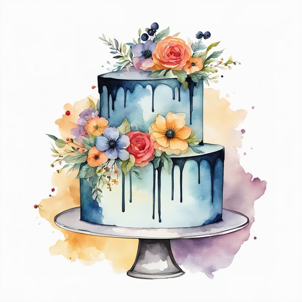 Watercolor Wedding Cake Clipart: Floral Cake Designs (JPG & PNG) — image 2