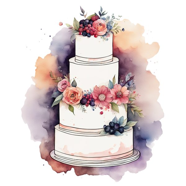 Watercolor Wedding Cake Clipart: Floral Cake Designs (JPG & PNG) — image 3