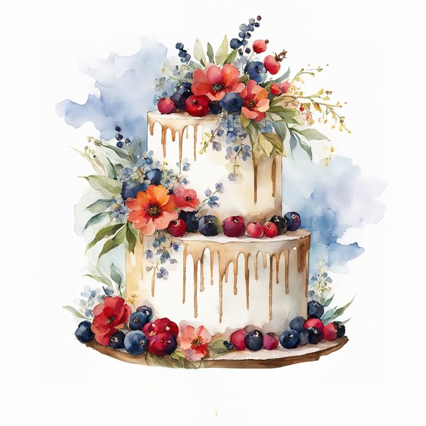 Watercolor Wedding Cake Clipart: Floral Cake Designs (JPG & PNG) — image 4