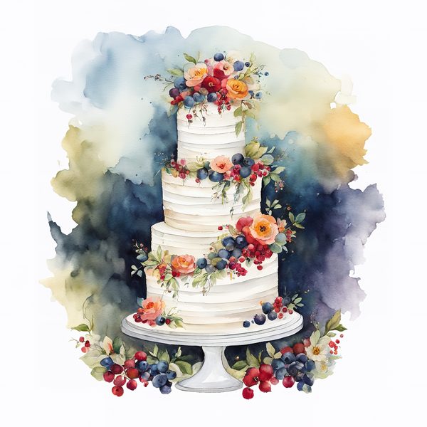 Watercolor Wedding Cake Clipart: Floral Cake Designs (JPG & PNG) — image 5