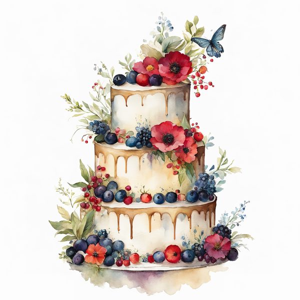 Watercolor Wedding Cake Clipart: Floral Cake Designs (JPG & PNG) — image 6