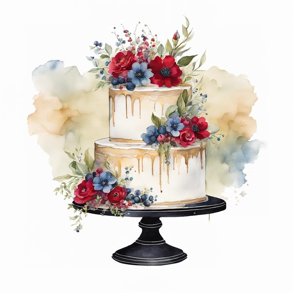 Watercolor Wedding Cake Clipart: Floral Cake Designs (JPG & PNG) — image 7