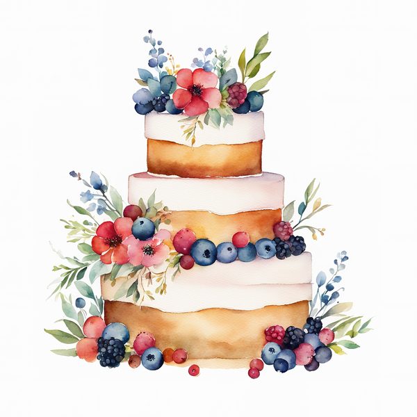 Watercolor Wedding Cake Clipart: Floral Cake Designs (JPG & PNG) — image 8