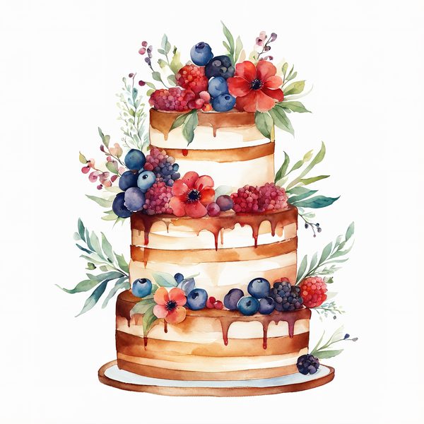 Watercolor Wedding Cake Clipart: Floral Cake Designs (JPG & PNG) — image 9