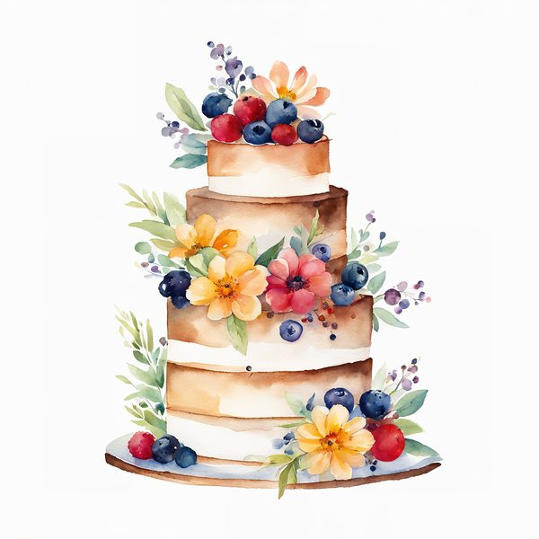 Watercolor Wedding Cake Clipart: Floral Cake Designs (JPG & PNG) — image 10