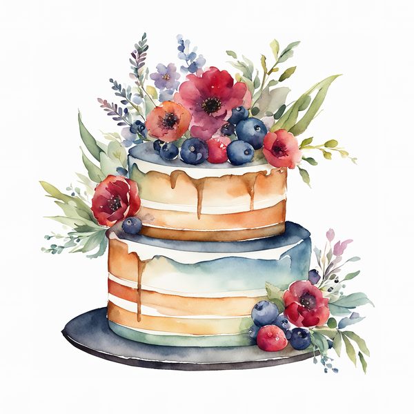 Watercolor Wedding Cake Clipart: Floral Cake Designs (JPG & PNG) — image 12