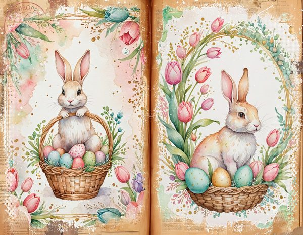 Watercolor Easter Bunny Digital Paper: Tulip Scrapbook Designs (Digital Download) — image 1
