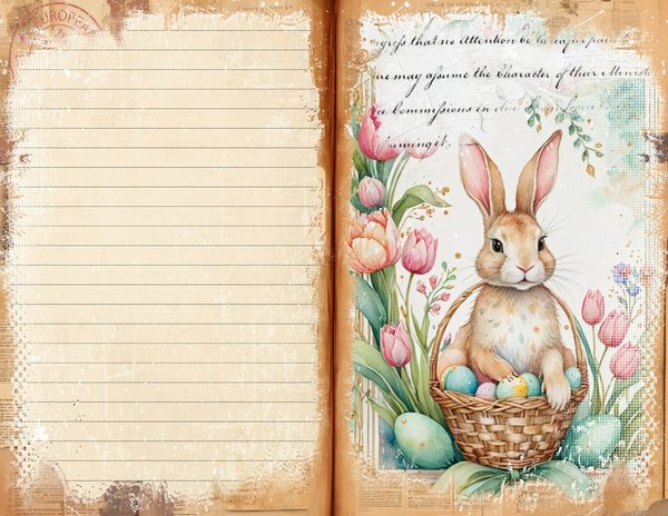 Watercolor Easter Bunny Digital Paper: Tulip Scrapbook Designs (Digital Download) — image 2