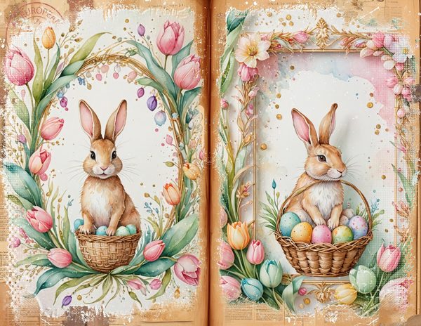 Watercolor Easter Bunny Digital Paper: Tulip Scrapbook Designs (Digital Download) — image 3