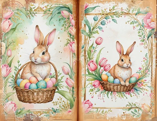 Watercolor Easter Bunny Digital Paper: Tulip Scrapbook Designs (Digital Download) — image 5