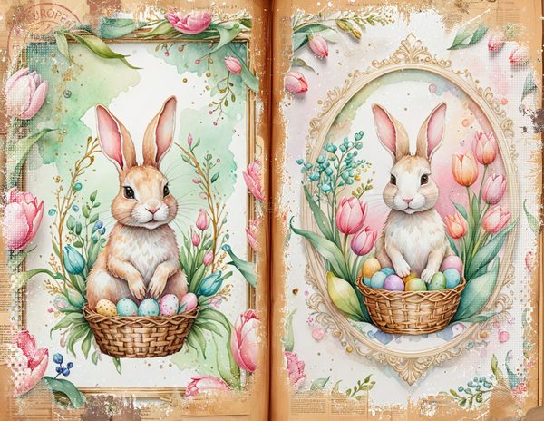 Watercolor Easter Bunny Digital Paper: Tulip Scrapbook Designs (Digital Download) — image 6