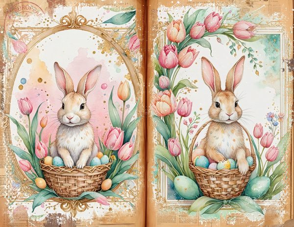 Watercolor Easter Bunny Digital Paper: Tulip Scrapbook Designs (Digital Download) — image 9