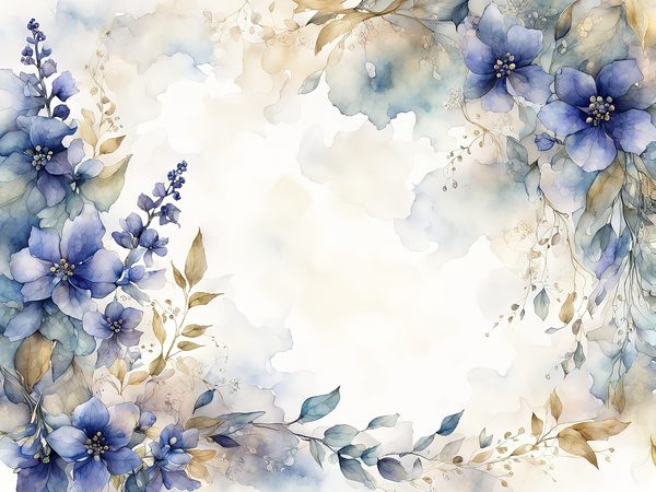 Watercolor Blue Floral Digital Paper: Letter Size JPGs (Commercial Use) — image 1