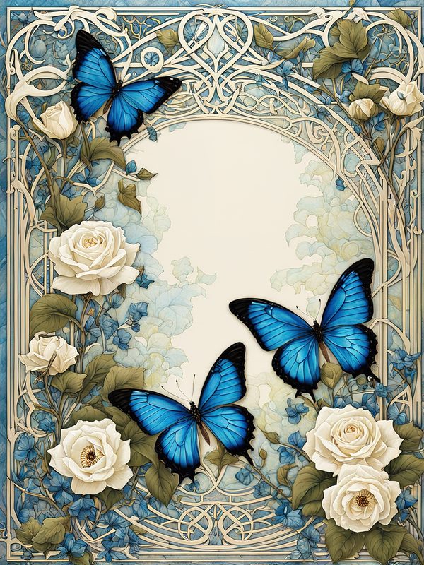 Watercolor Dragonfly & White Roses Digital Paper Set (JPGs) — image 1
