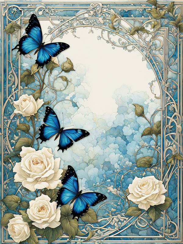 Watercolor Dragonfly & White Roses Digital Paper Set (JPGs) — image 6
