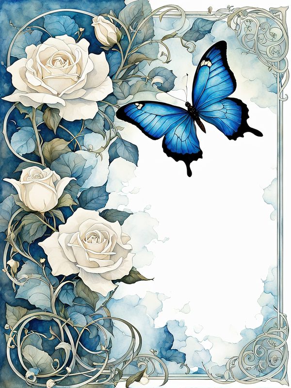 Watercolor Dragonfly & White Roses Digital Paper Set (JPGs) — image 12