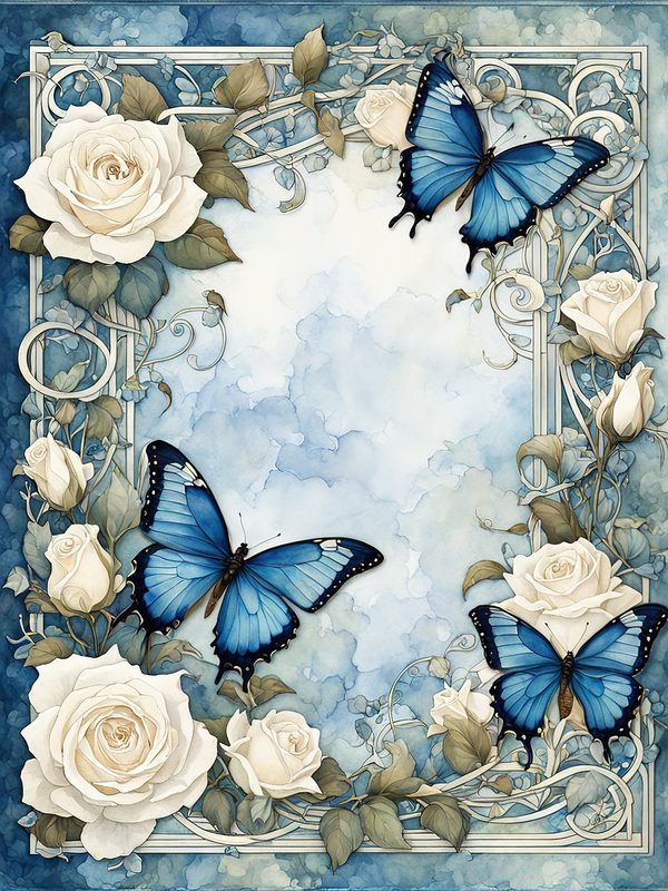 Watercolor Dragonfly & White Roses Digital Paper Set (JPGs) — image 13