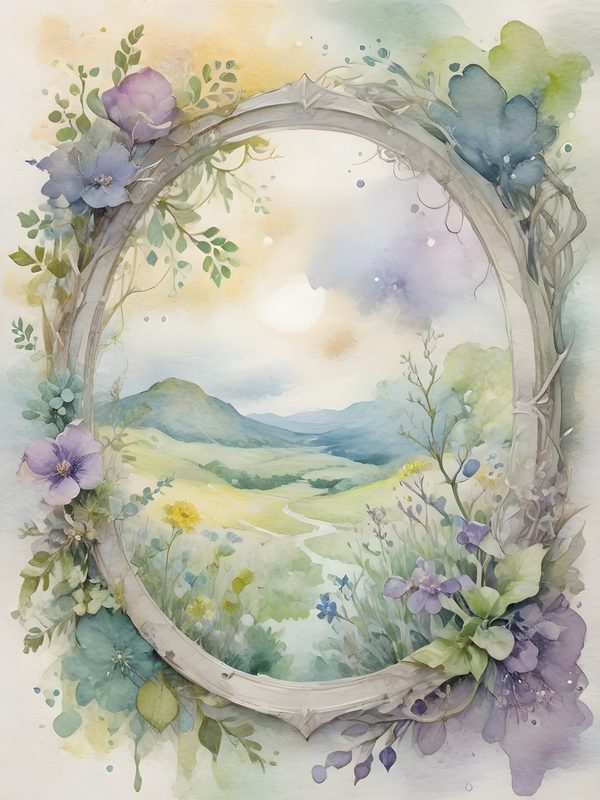 Watercolor Floral Frames: Serene Landscape Digital Paper (JPGs) — image 2