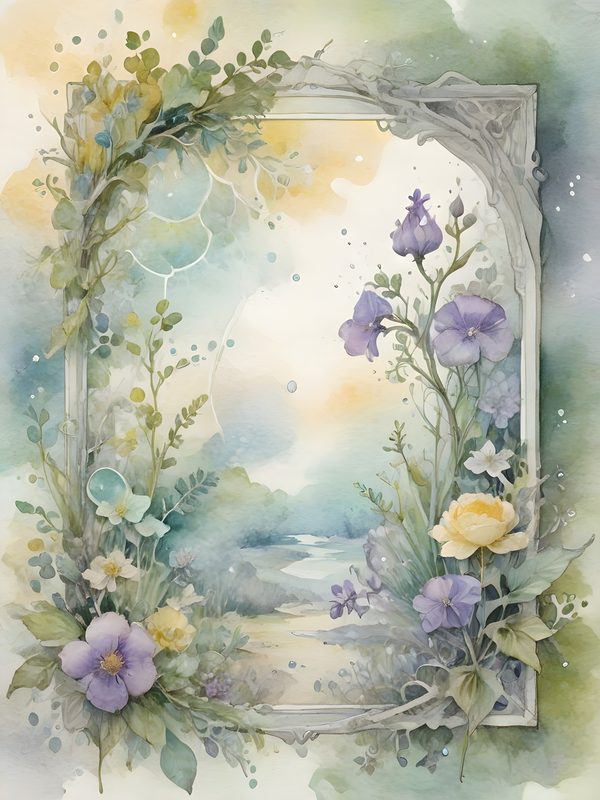 Watercolor Floral Frames: Serene Landscape Digital Paper (JPGs) — image 6