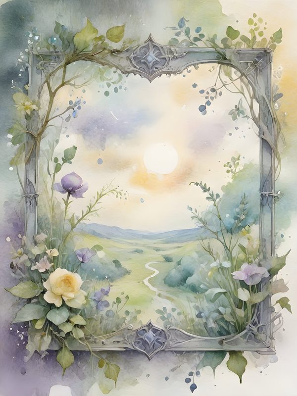 Watercolor Floral Frames: Serene Landscape Digital Paper (JPGs) — image 10
