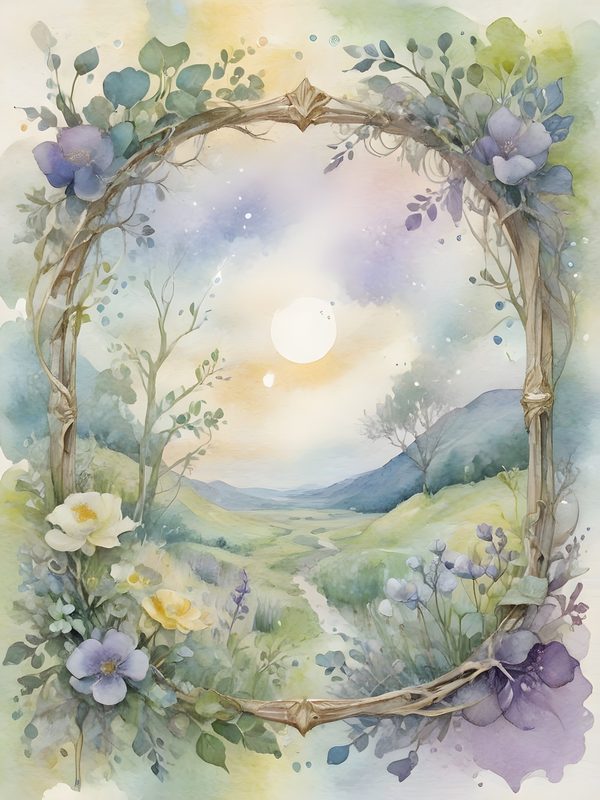 Watercolor Floral Frames: Serene Landscape Digital Paper (JPGs) — image 11