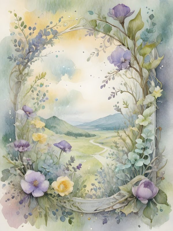 Watercolor Floral Frames: Serene Landscape Digital Paper (JPGs) — image 12