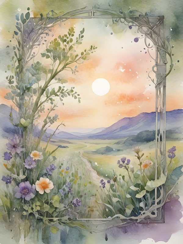 Watercolor Floral Arch Digital Paper: Sunset Meadow Landscape (10 JPGs) — image 1