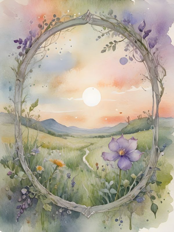 Watercolor Floral Arch Digital Paper: Sunset Meadow Landscape (10 JPGs) — image 2