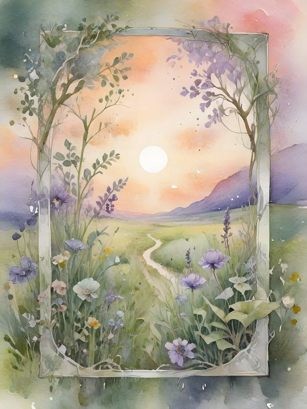 Watercolor Floral Arch Digital Paper: Sunset Meadow Landscape (10 JPGs) — image 3