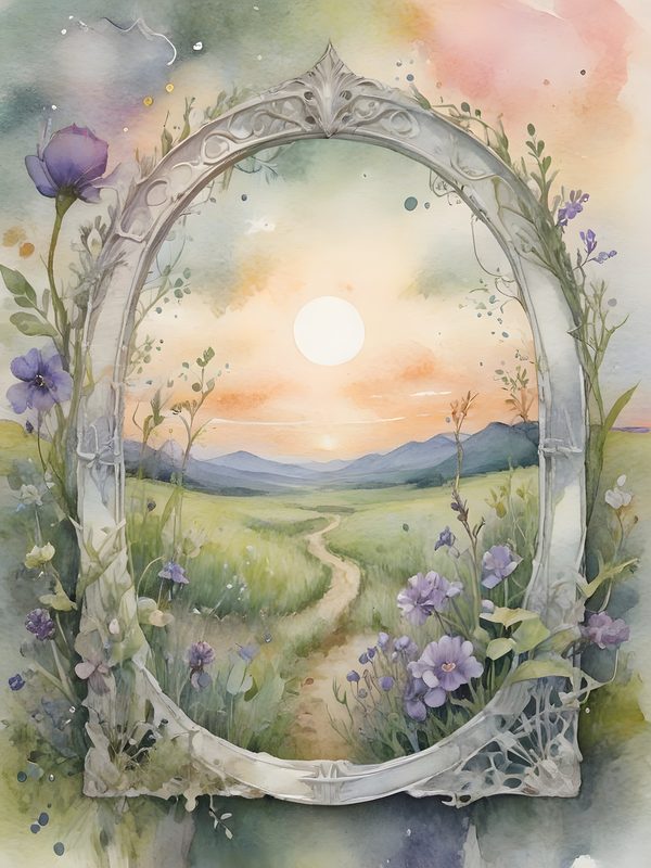 Watercolor Floral Arch Digital Paper: Sunset Meadow Landscape (10 JPGs) — image 4