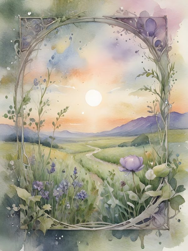 Watercolor Floral Arch Digital Paper: Sunset Meadow Landscape (10 JPGs) — image 5