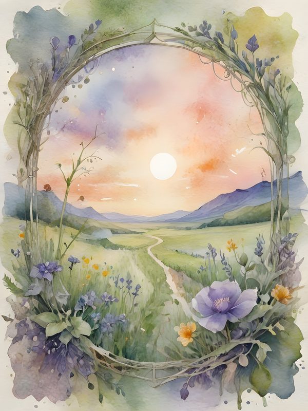 Watercolor Floral Arch Digital Paper: Sunset Meadow Landscape (10 JPGs) — image 6