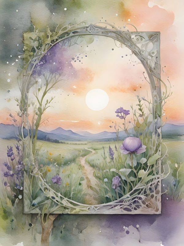 Watercolor Floral Arch Digital Paper: Sunset Meadow Landscape (10 JPGs) — image 7