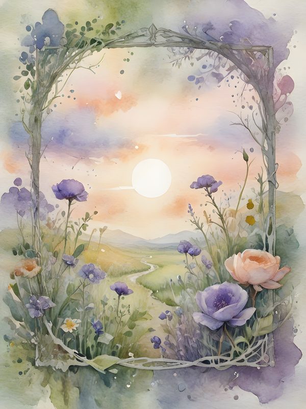 Watercolor Floral Arch Digital Paper: Sunset Meadow Landscape (10 JPGs) — image 8