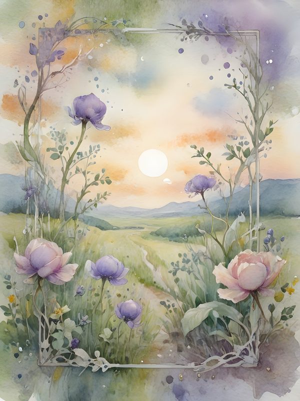 Watercolor Floral Arch Digital Paper: Sunset Meadow Landscape (10 JPGs) — image 9