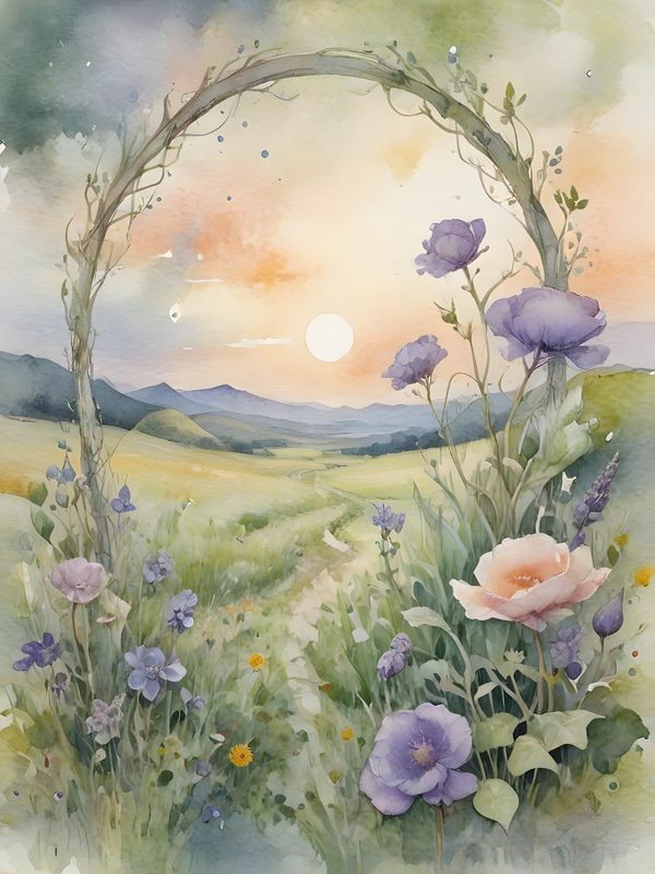 Watercolor Floral Arch Digital Paper: Sunset Meadow Landscape (10 JPGs) — image 11