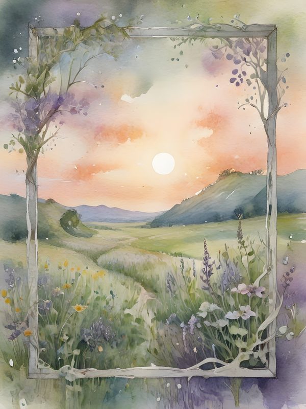Watercolor Floral Arch Digital Paper: Sunset Meadow Landscape (10 JPGs) — image 12