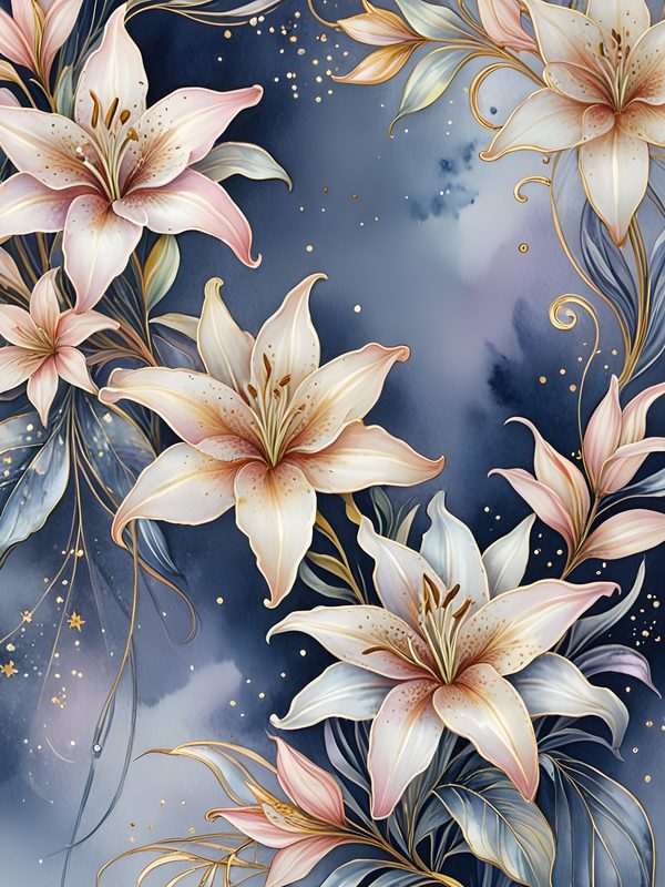 Iridescent Lily Digital Paper: Gold Frame Ombre Backgrounds (10 JPGs) — image 1